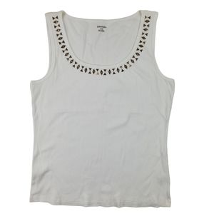 St John's Bay white ribbed tank with bling XL